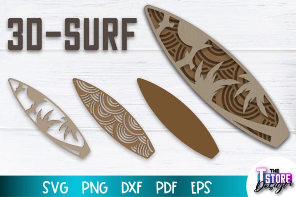 3D Layered Surf SVG Graphics for Crafts