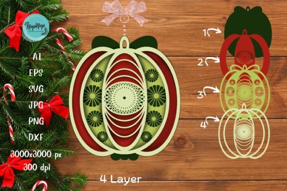 3D Pomegranate Christmas Ornament V3