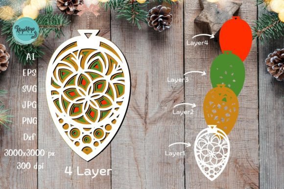 3D SVG Christmas Water Drop Ornament V.3
