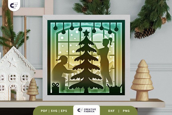 Couple Decorating Christmas Tree 3D SVG
