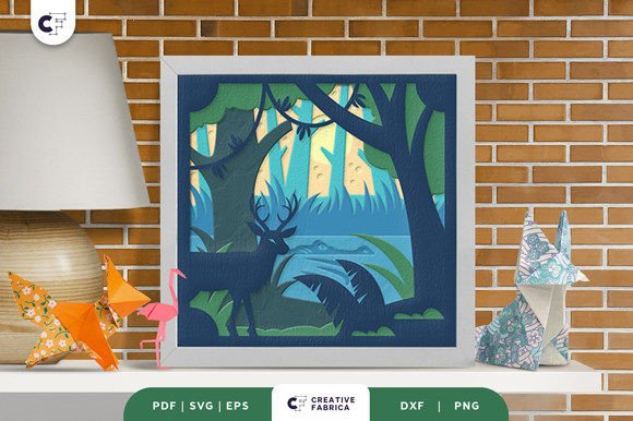 Deer in the Jungle 3D Shadow Box SVG