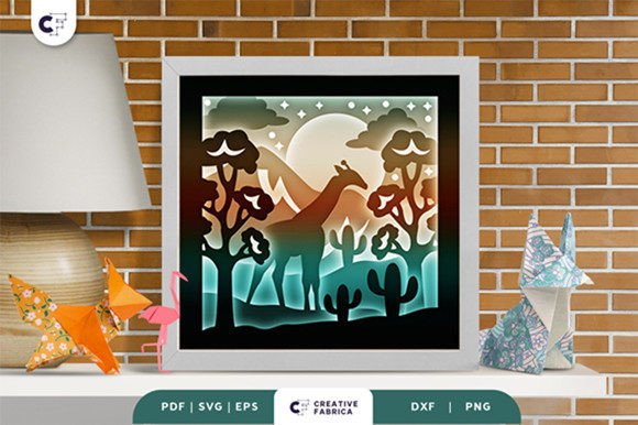 Giraffe Savanna Sunset 3D SVG