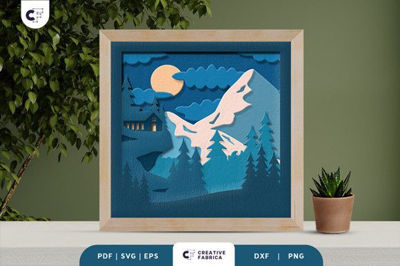 Ice Mountain with a Full Moon 3D SVG