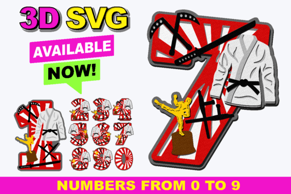 Karate Numbers 3D SVG: Graphics for Crafts and Content