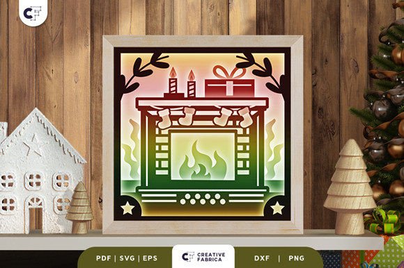 Retro Christmas Fireplace 3D Shadow Box