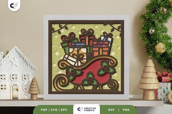 Retro Christmas Gifts on a Sleigh 3D SVG