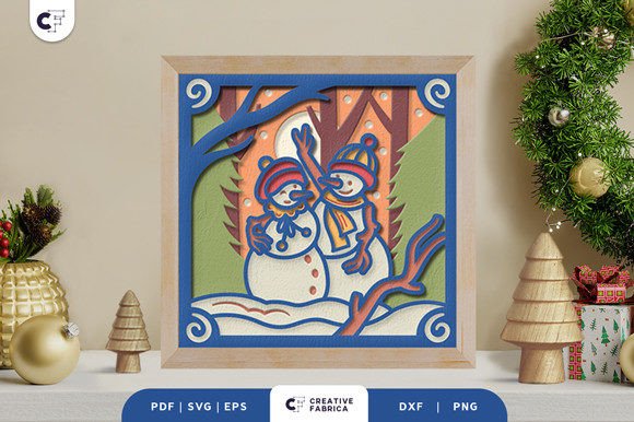 Retro Mr and Mrs Snowman 3D SVG