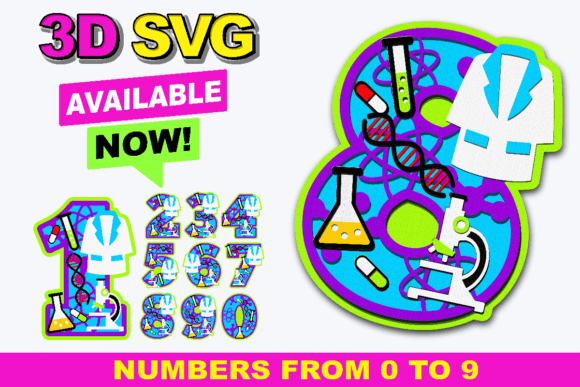 Scientist Numbers 3D SVG for Graphics and Crafts